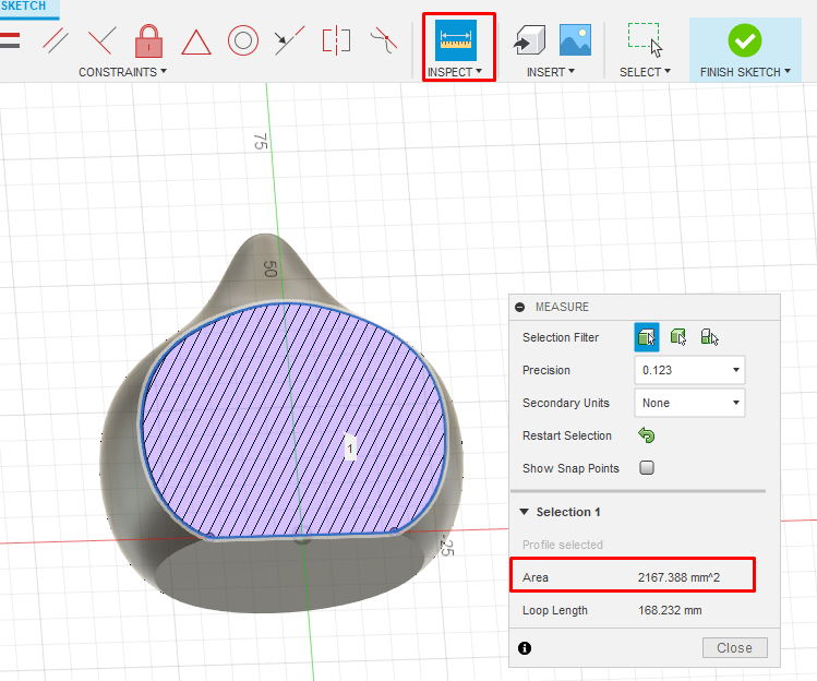 How to measure an area of an analyzed section in Fusion