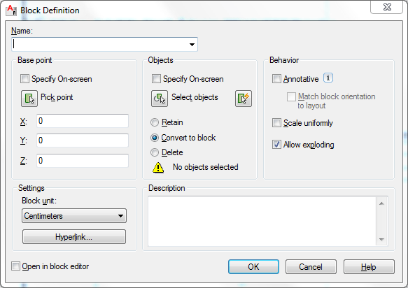 Block command does not convert selected objects to block