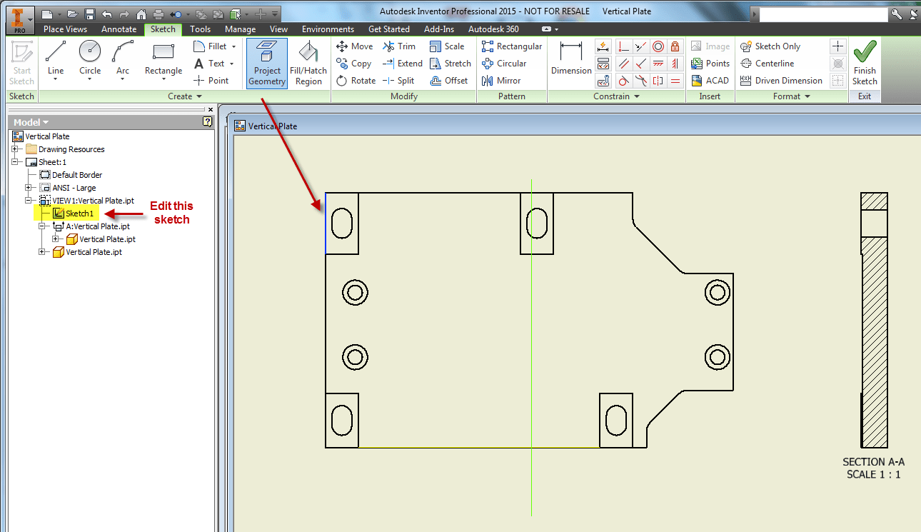 Inventor Exact positioning of section line in the IDW source view for