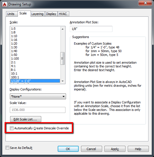 Changing the drawing scale results in changes to DIMSCALE in AutoCAD MEP