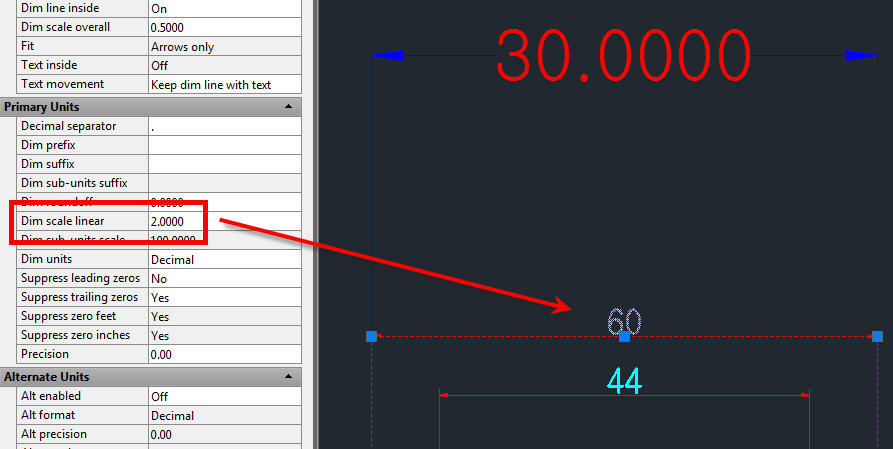 Dimensions are incorrectly scaled in the exported AutoCAD DWG from