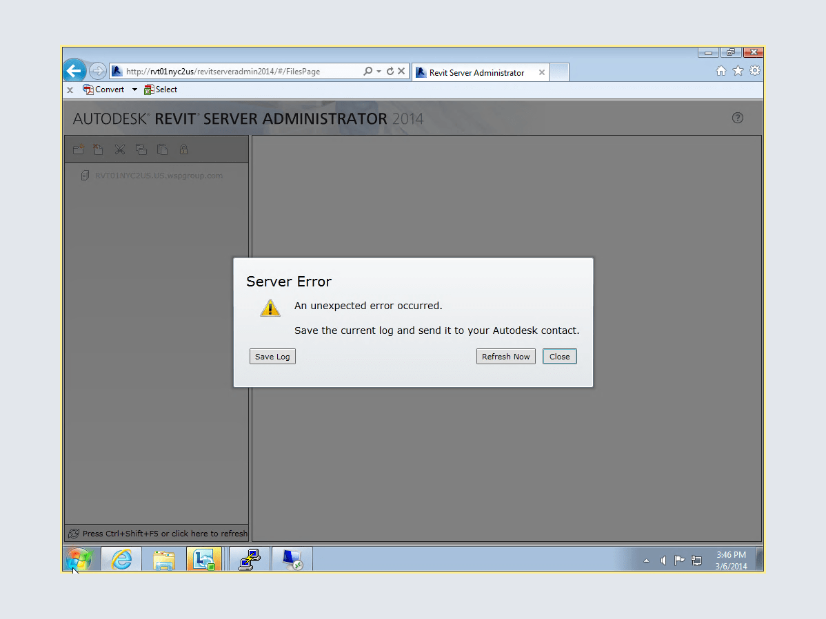 Revit Server Administrator gives "Unavailable" or "Server Error"