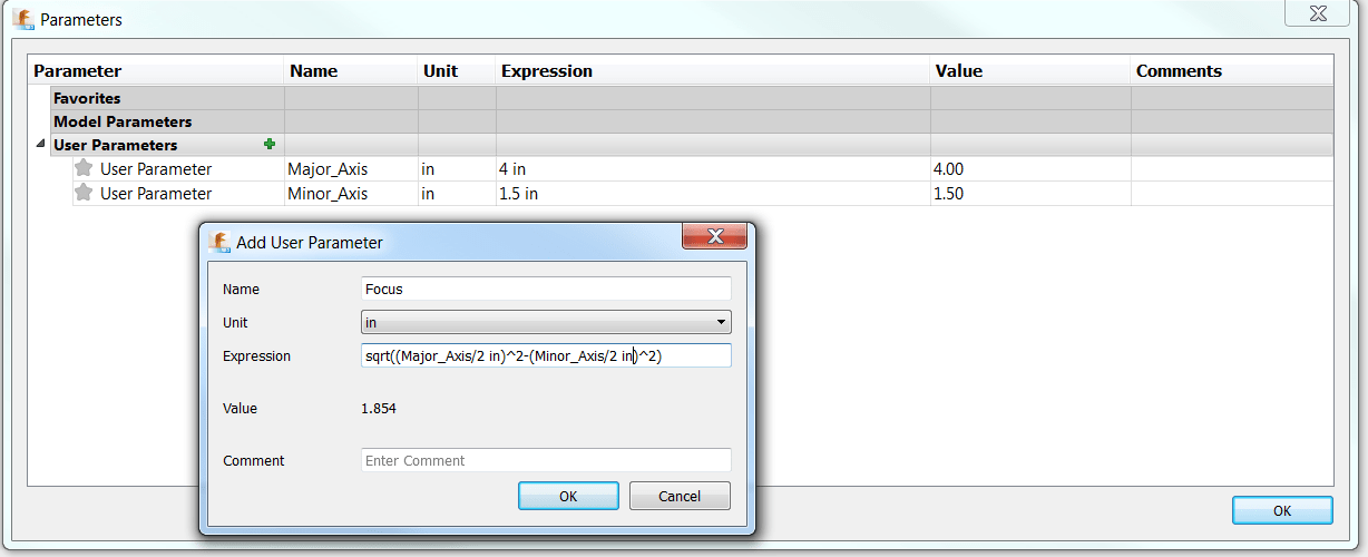 Invalid expression in parameter modeler for Fusion