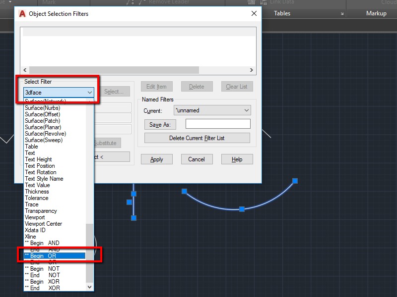 Filter command not selecting objects correctly in AutoCAD