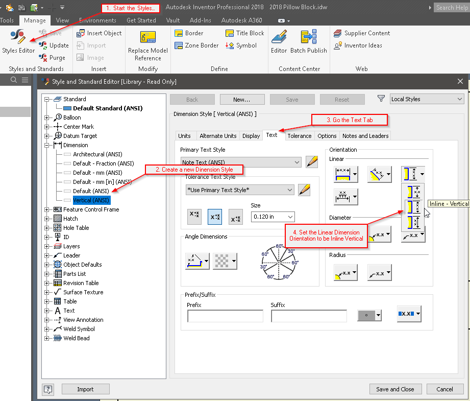 Autodesk® Inventor® Changing ordinate dimension text orientation