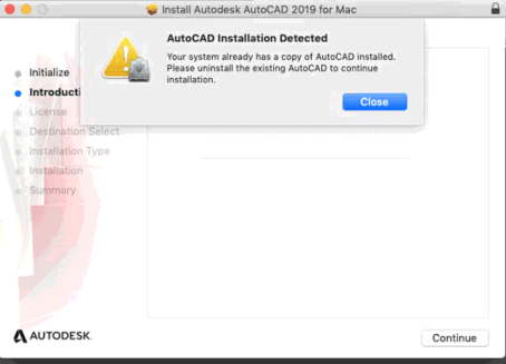 Error: "AutoCAD Installation Detected" when attempting to install