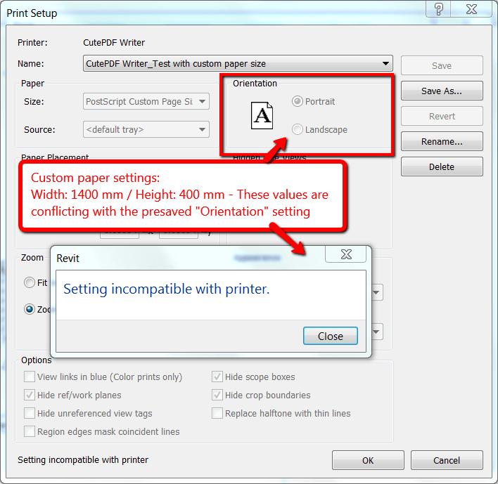 "Setting with printer" when printing to pdf using a custom