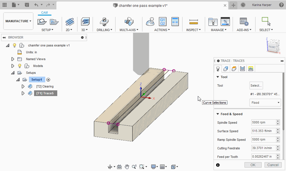 How to chamfer two edges in one pass in Fusion 360 Manufacture, Inventor CAM, and HSMWorks