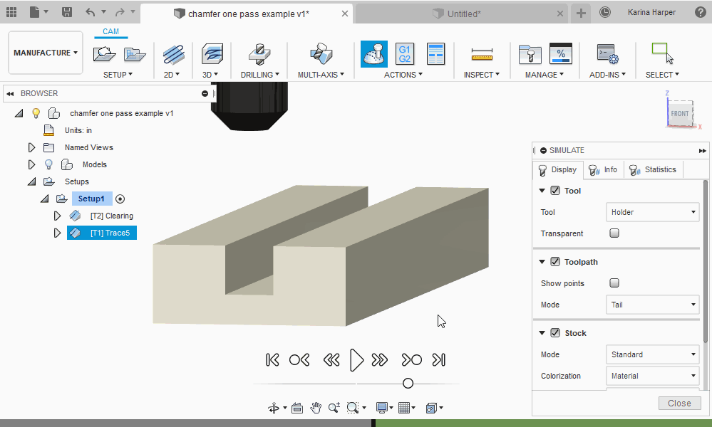 How to chamfer two edges in one pass in Fusion 360 Manufacture, Inventor CAM, and HSMWorks
