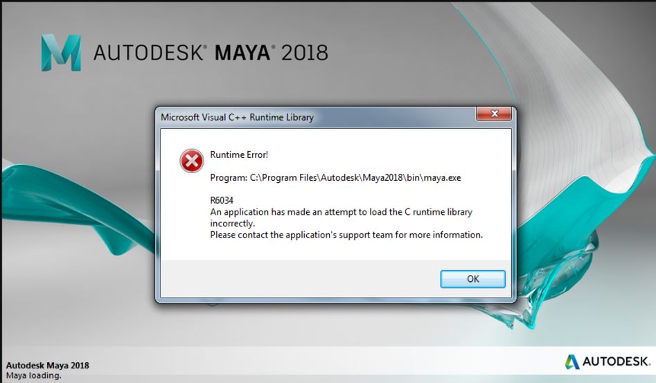 Runtime error when starting Maya 2018 Maya 2018 Autodesk Knowledge