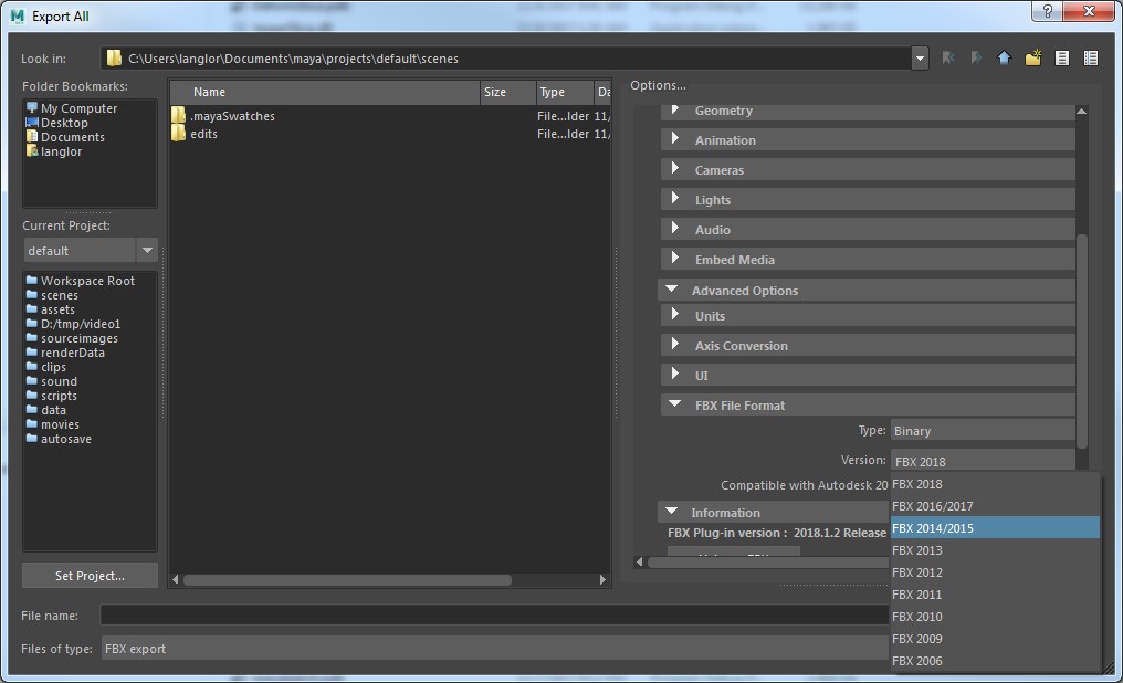 Opening Current FBX files in Legacy Versions of Maya Maya 2018