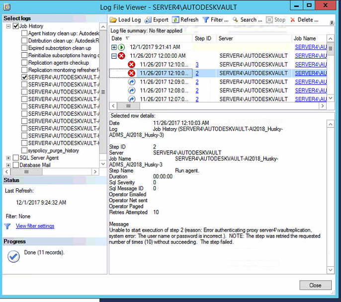 Vault Connected Workgroups (SQL Replication) error message "Error