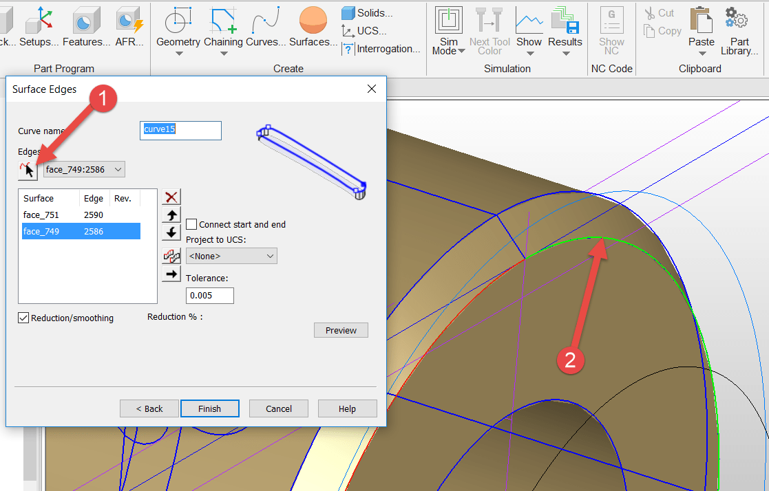How wrap a chamfer around the Caxis in FeatureCAM