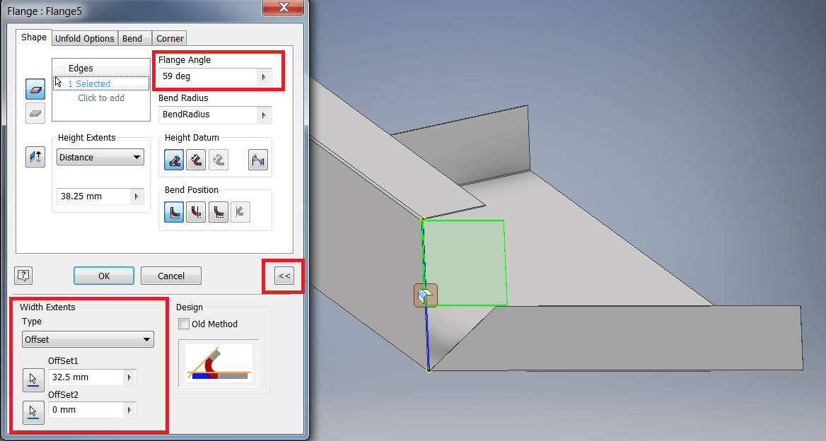 Come creare un angolo ad angolo retto con tre flange con un angolo di