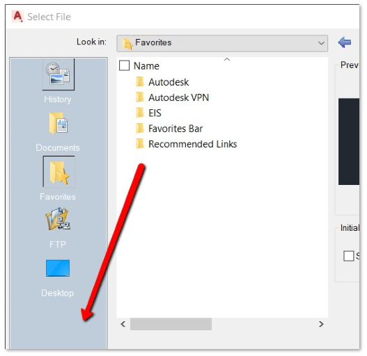 Adding a shortcut to your Select File dialogs in AutoCAD