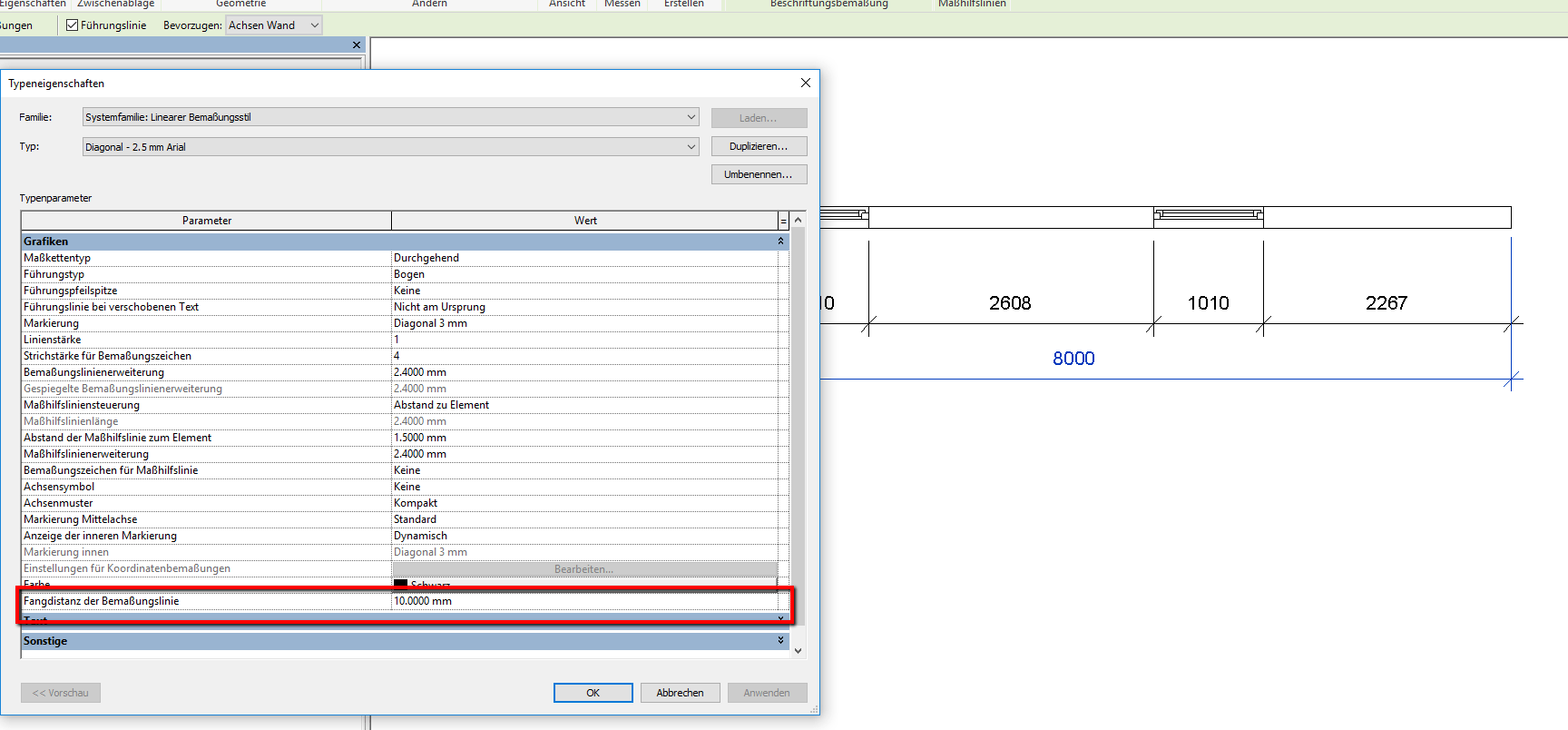 How to define dimension chain line snap distance in Revit Revit 2019