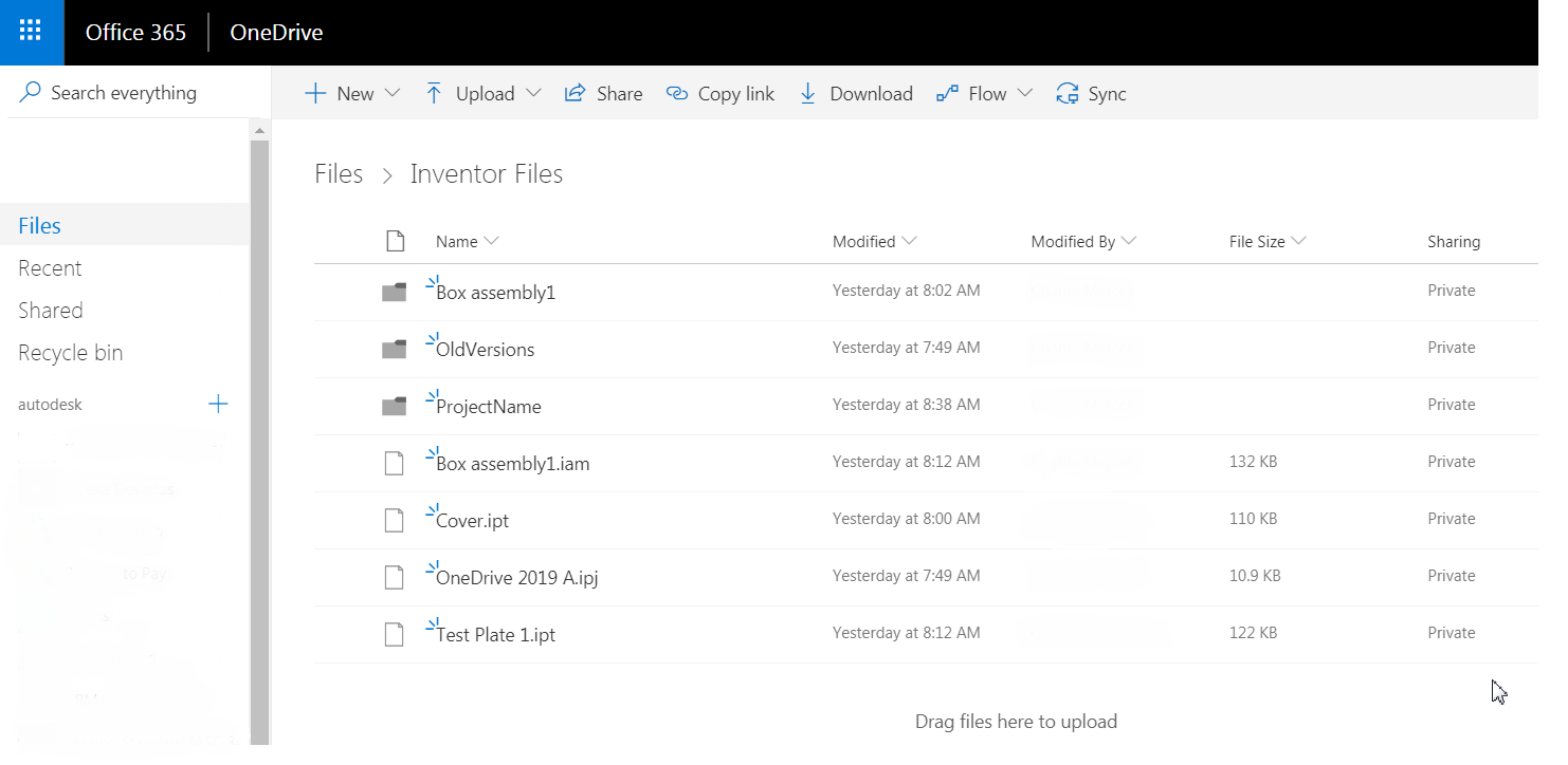 Work with Inventor files and Microsoft OneDrive service