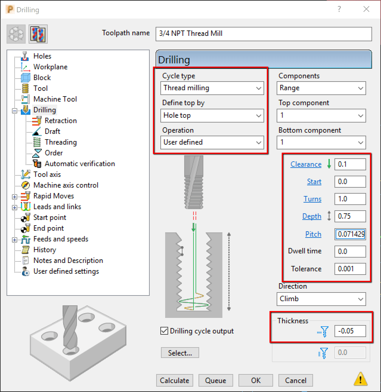 How to create a Thread Milling toolpath in PowerMill