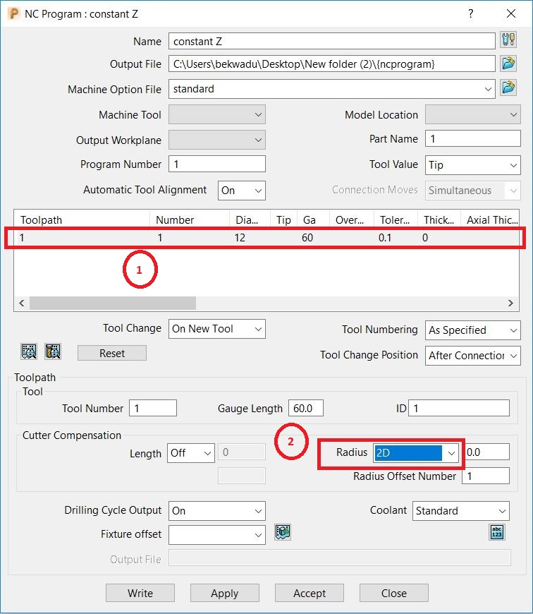 How to output NC program with cutter compensation for Constant Z