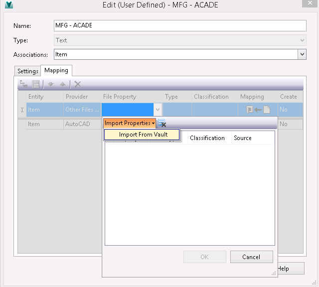 How to add the manufacturer from AutoCAD Electrical to Vault item bill