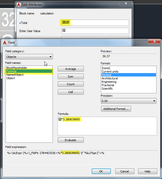 Field calculations within AutoCAD blocks do not update when changing