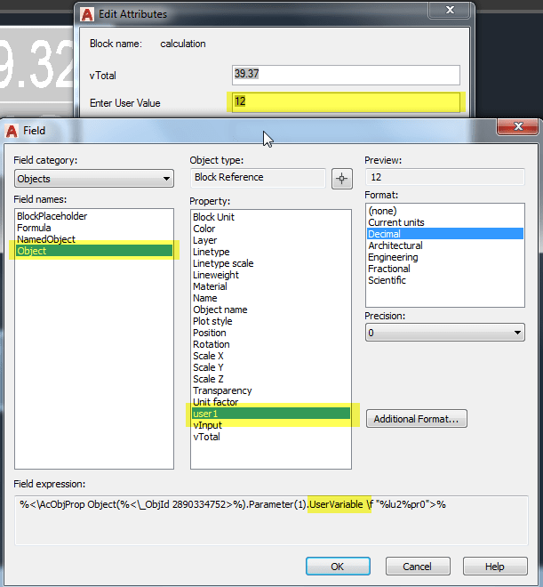 Field calculations within AutoCAD blocks do not update when changing