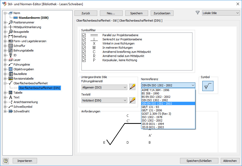Inventor: Surface symbols form standard ISO 1302:2002 | Inventor