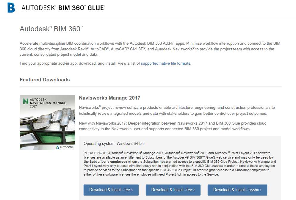 How to download and install Navisworks Manage from BIM 360 Glue interface