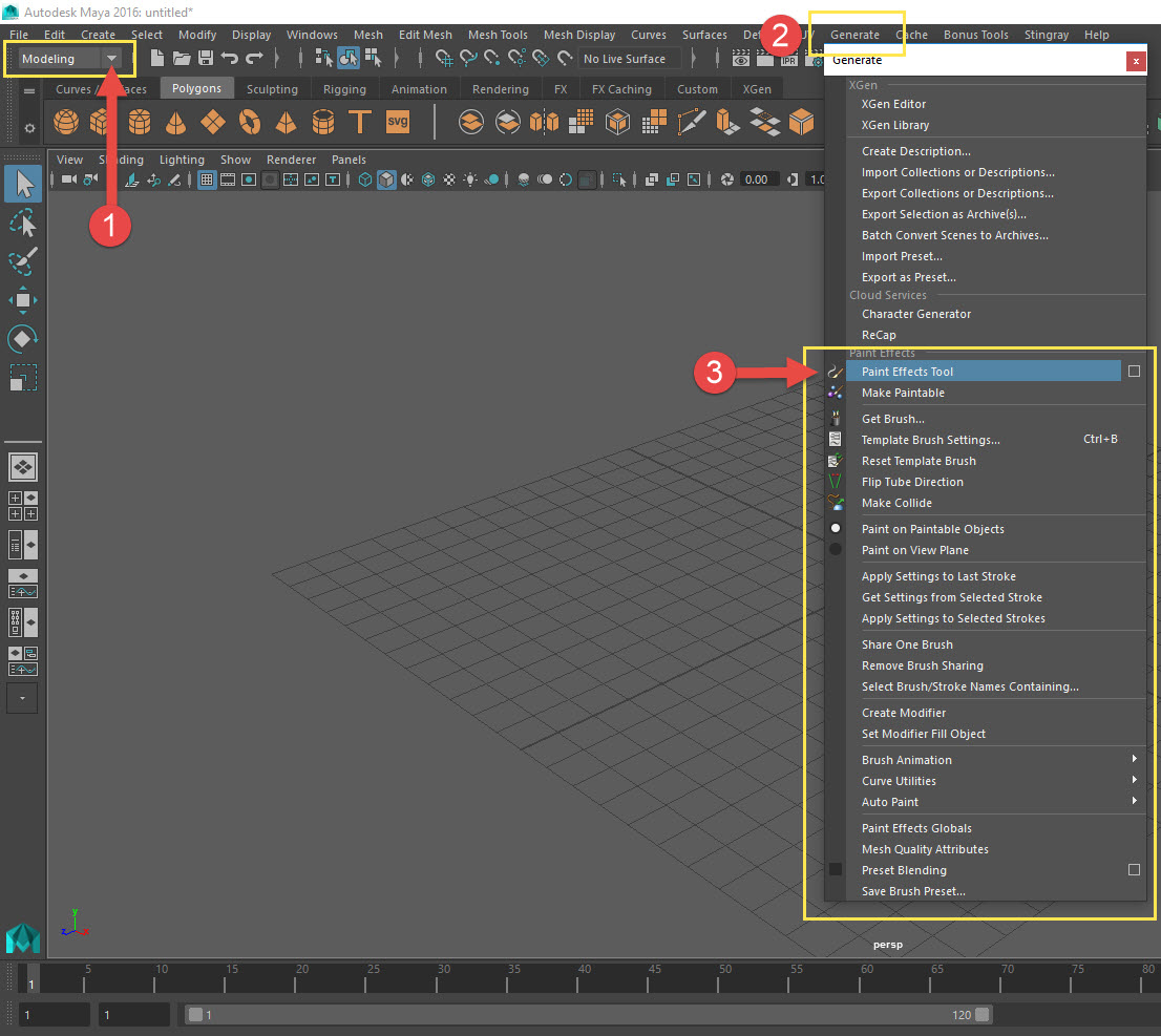 Paint Effects tool missing in Maya 2016