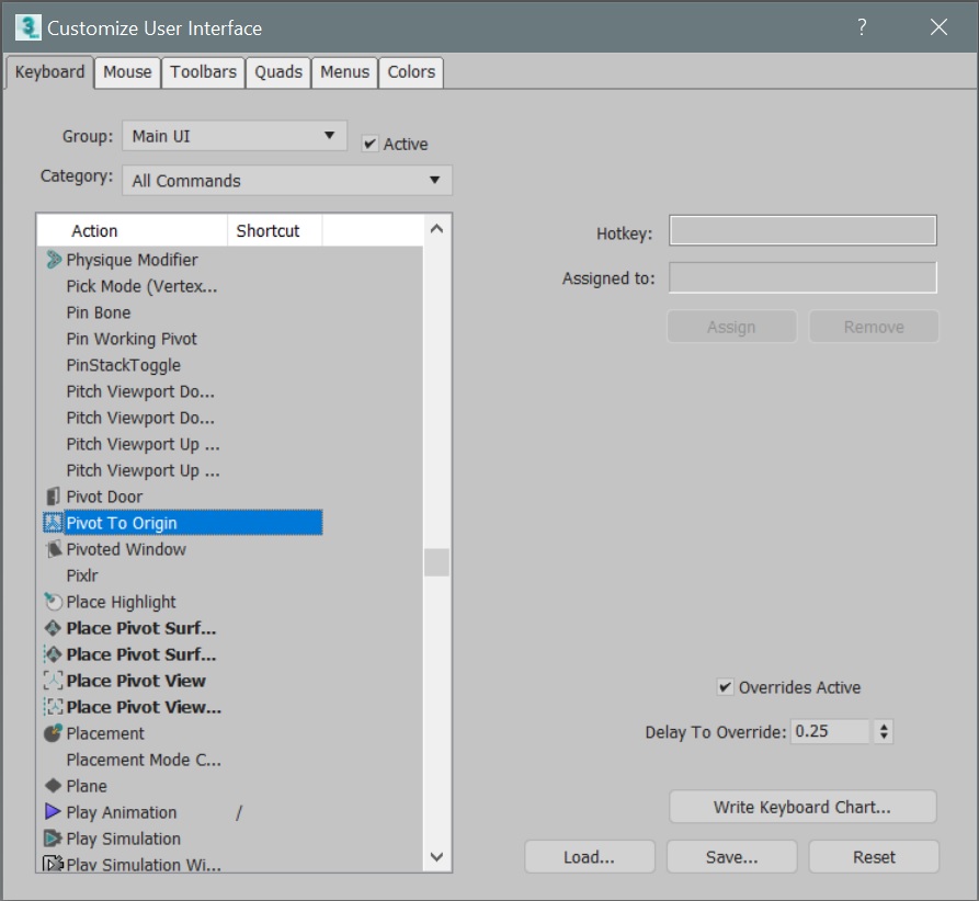 How to set a keyboard shortcut to center the 3ds Max pivot to the