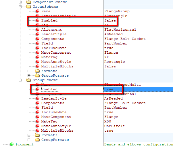 How to change the appearance of the flange group annotation to separate