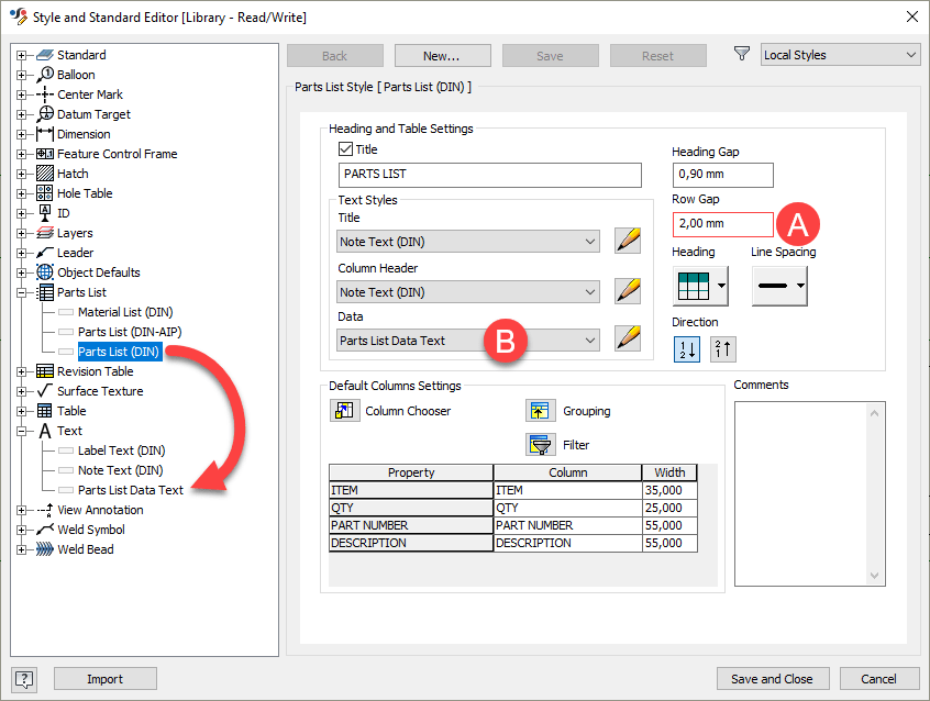 How to control height of data table rows in Inventor drawings