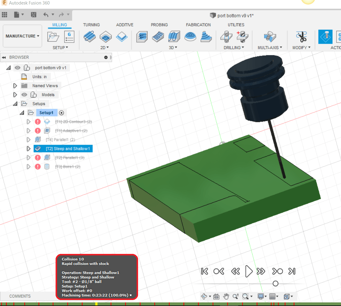 "Rapid collision with stock" while simulating a toolpath in Fusion