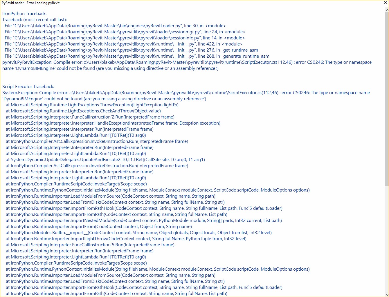 "PyRevit Loader Error Loading pyRevit" message when launching Revit