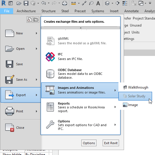 Solar Study export greyed out in Revit menu Revit Autodesk