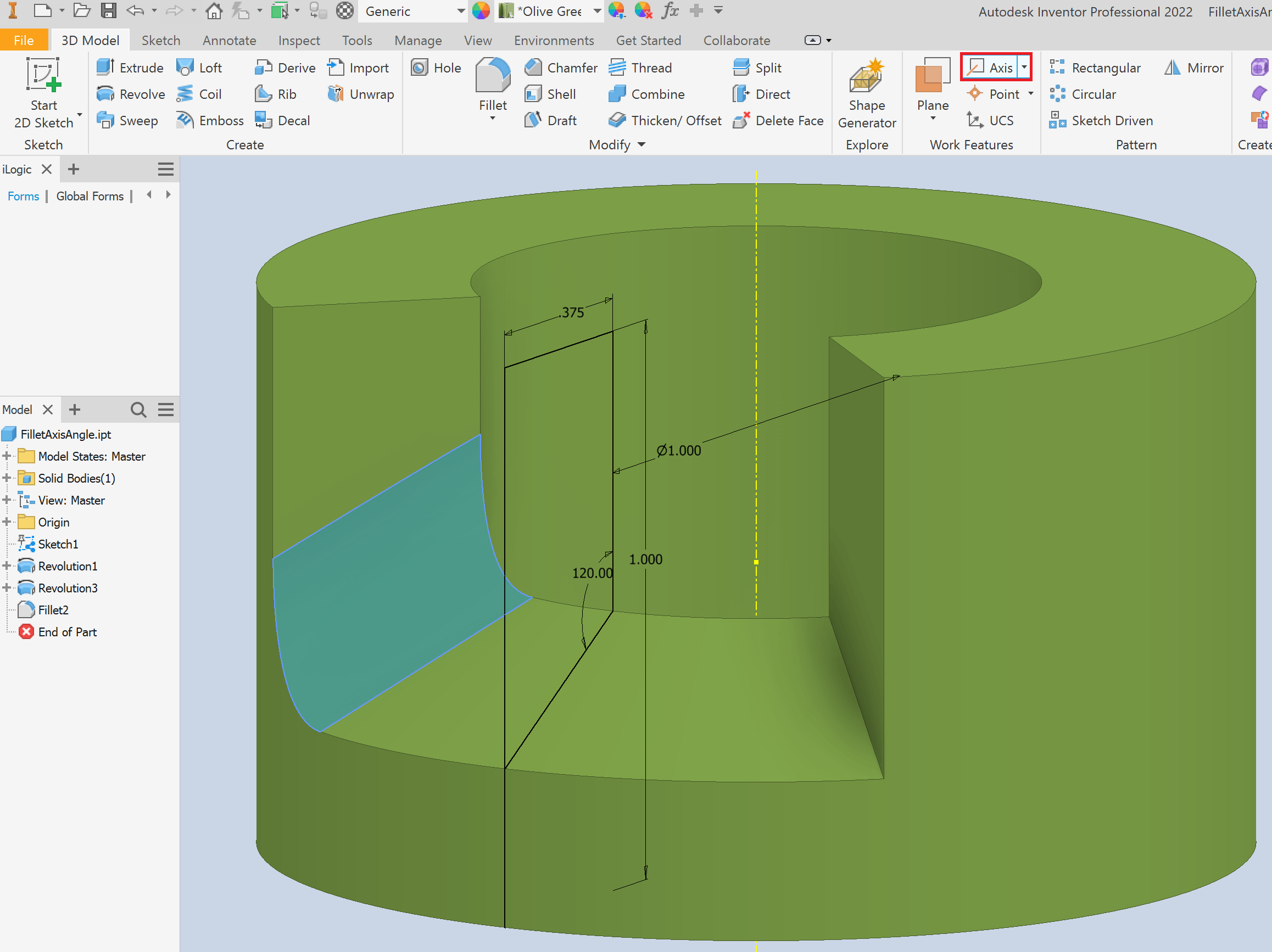Achse auf Rundung des Zylinders mit zusammengesetzter Rotation, der im