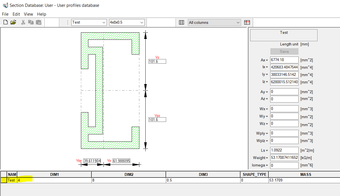 User defined section not visible when editing user section database in