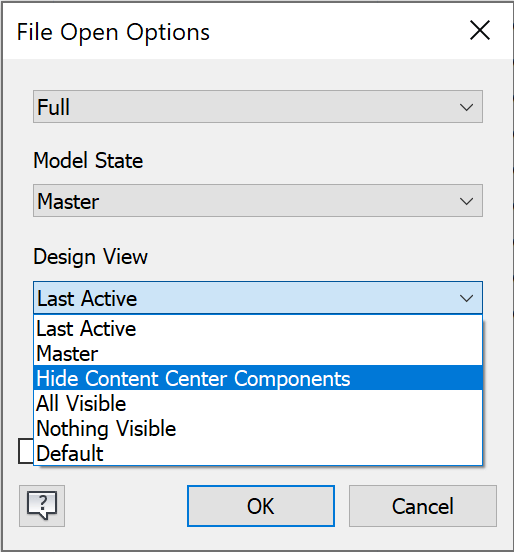 How to suppress all content center components in Inventor to show only