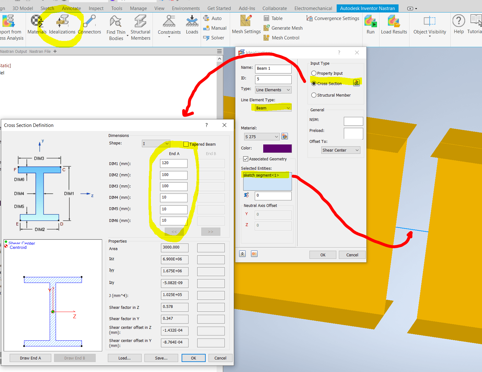 Equivalent forces for beam simulated by shell elements in Inventor Nastran