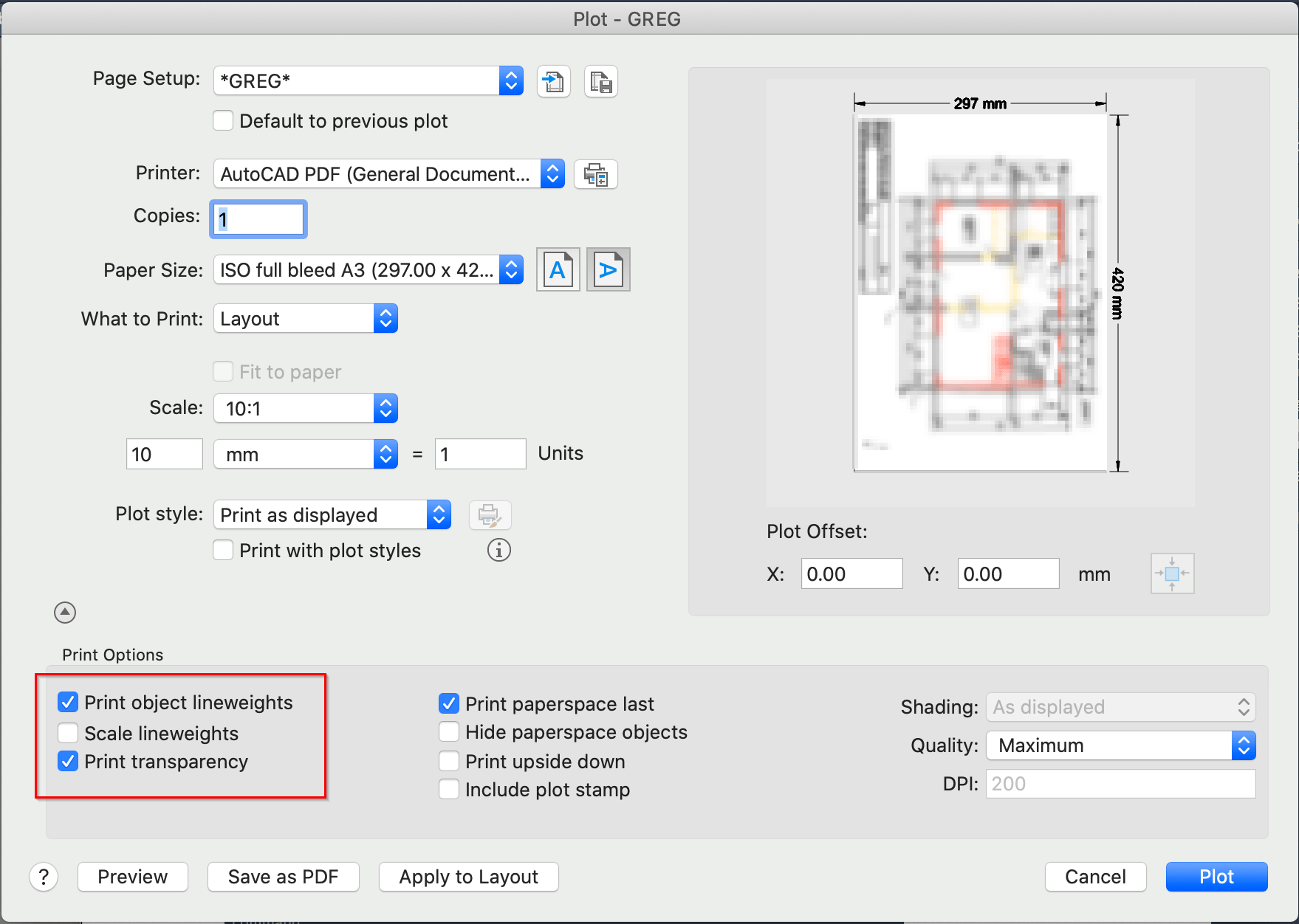 Faint or lowquality lines when printing PDF using AutoCAD LT for Mac