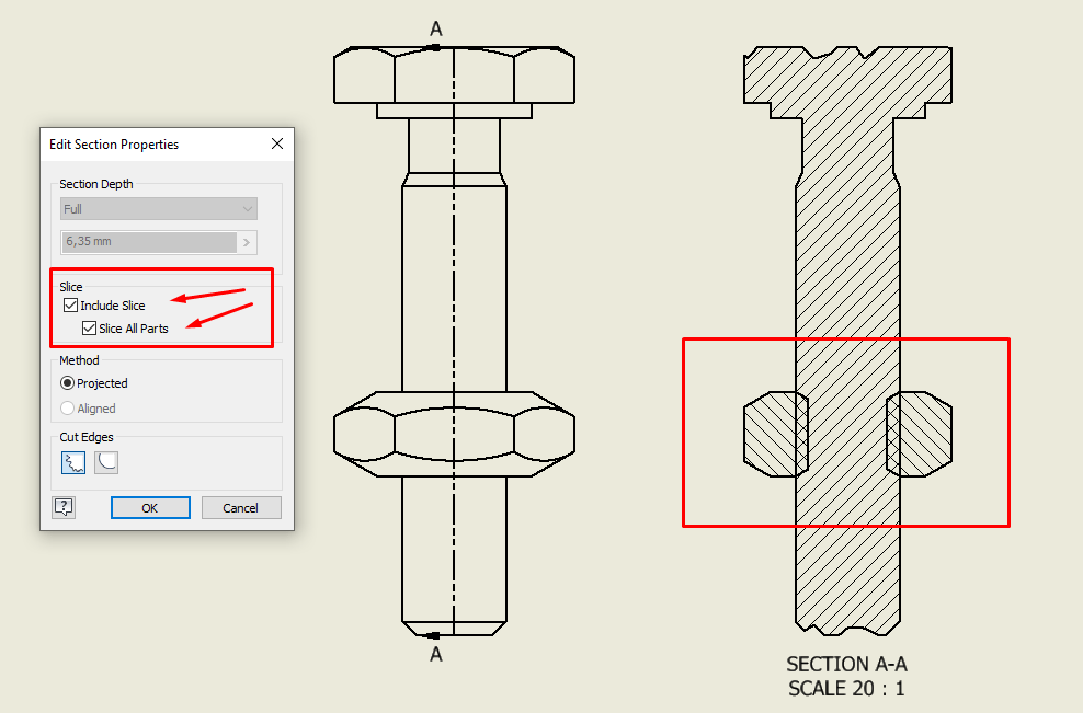Section views are displaying incorrectly threads in the Inventor drawing