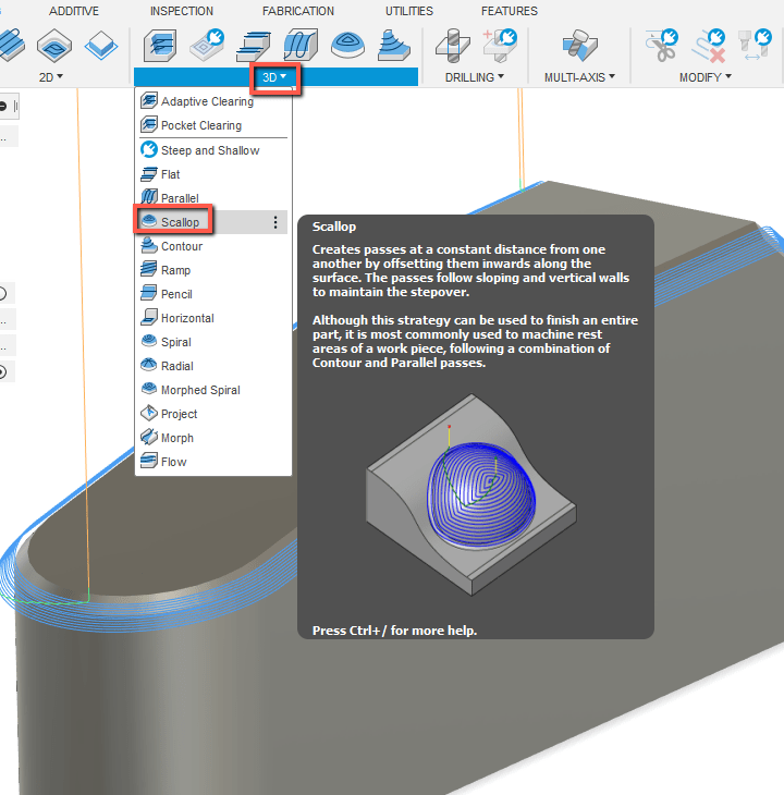 How to machine a 3D chamfer with a ball nose cutter in Fusion 360.