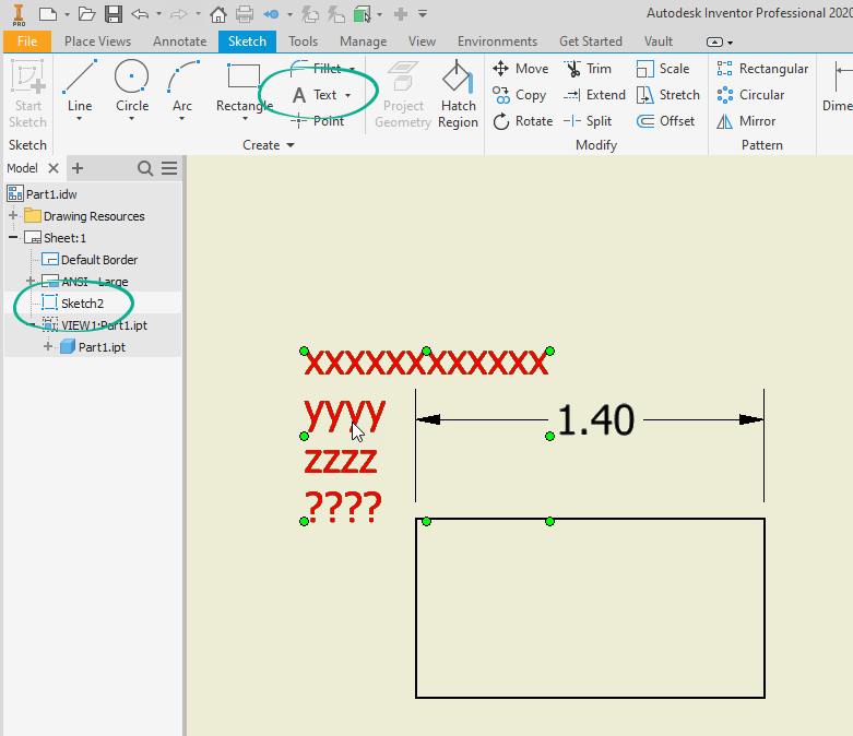 Break dimension or leader text lines lines on text fields in Inventor drawing