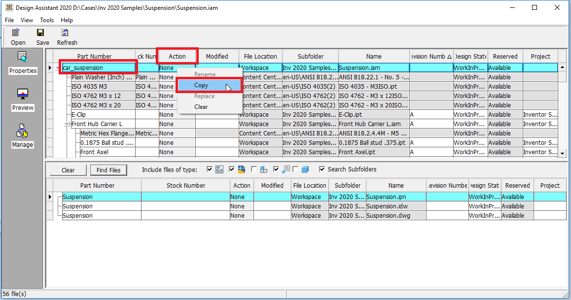 How can a file be copied renamed and moved to another folder in Inventor