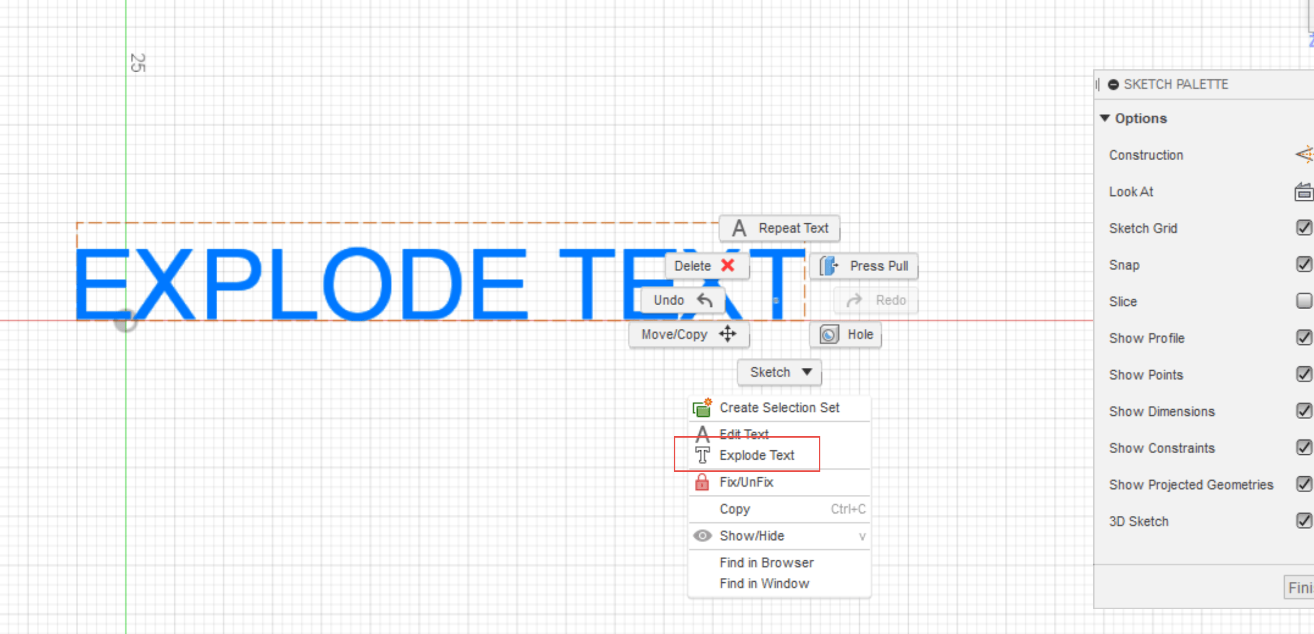 How to explode text in Fusion 360