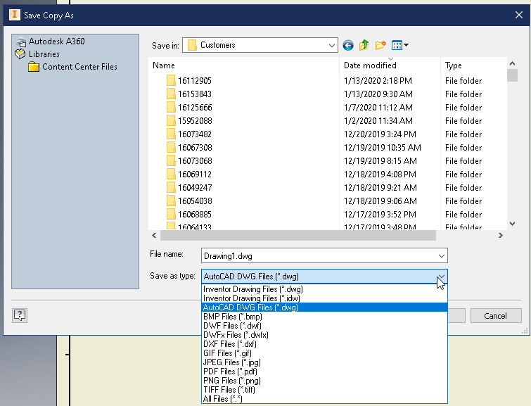 How to save an older version of AutoCAD DWG from Inventor