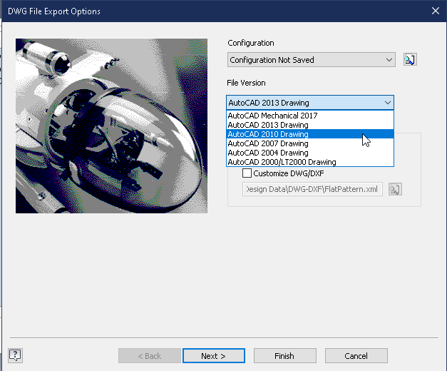 How to save an older version of AutoCAD DWG from Inventor