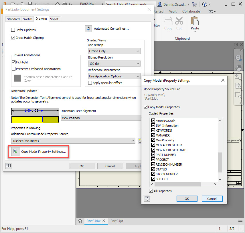 How to export iProperties to AutoCAD DWG drawing properties when