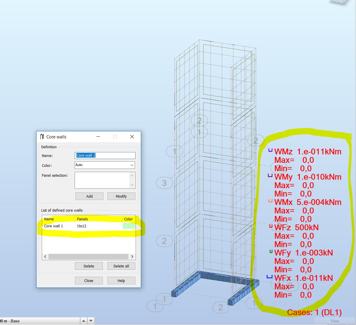 No results for Core Walls in Robot Structural Analysis