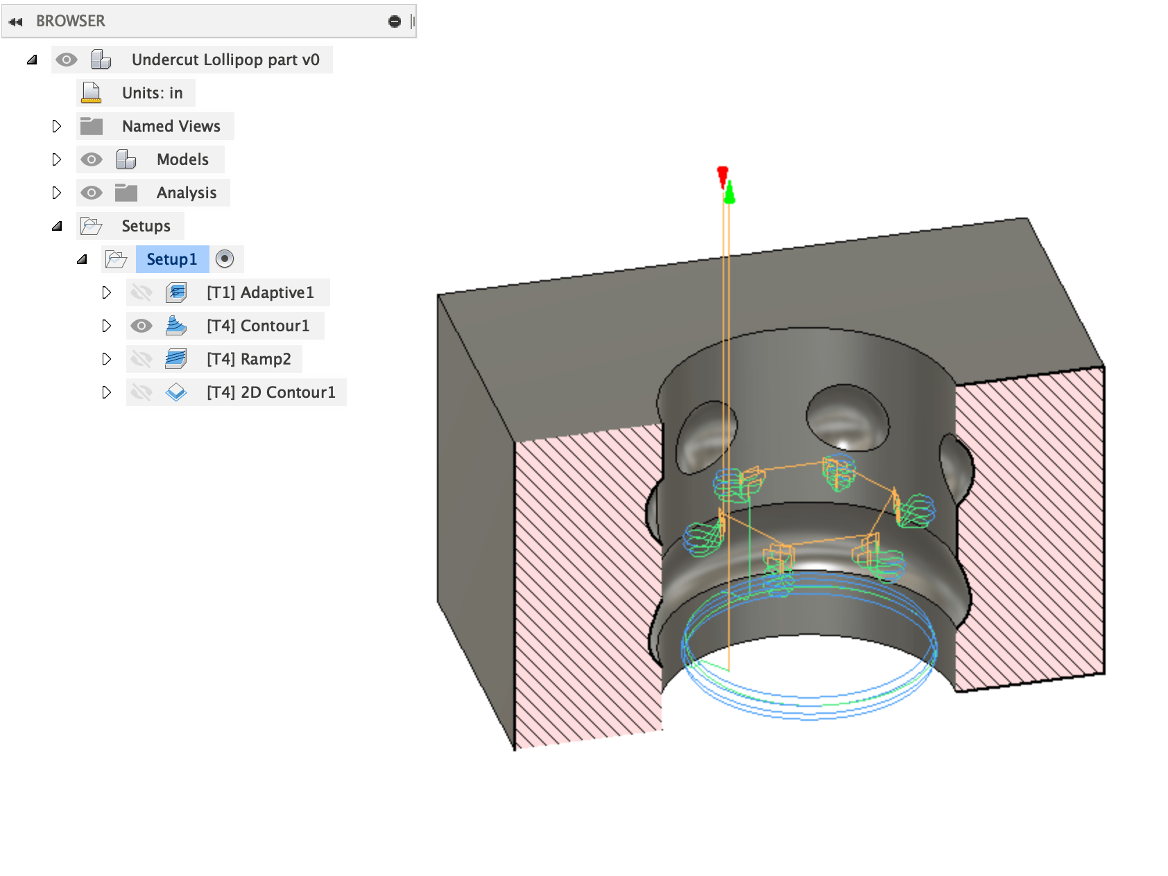 Fusion Manufacturer, Inventor CAM 및 HSMWorks에서 lollipop 도구를 사용하여 언더컷을